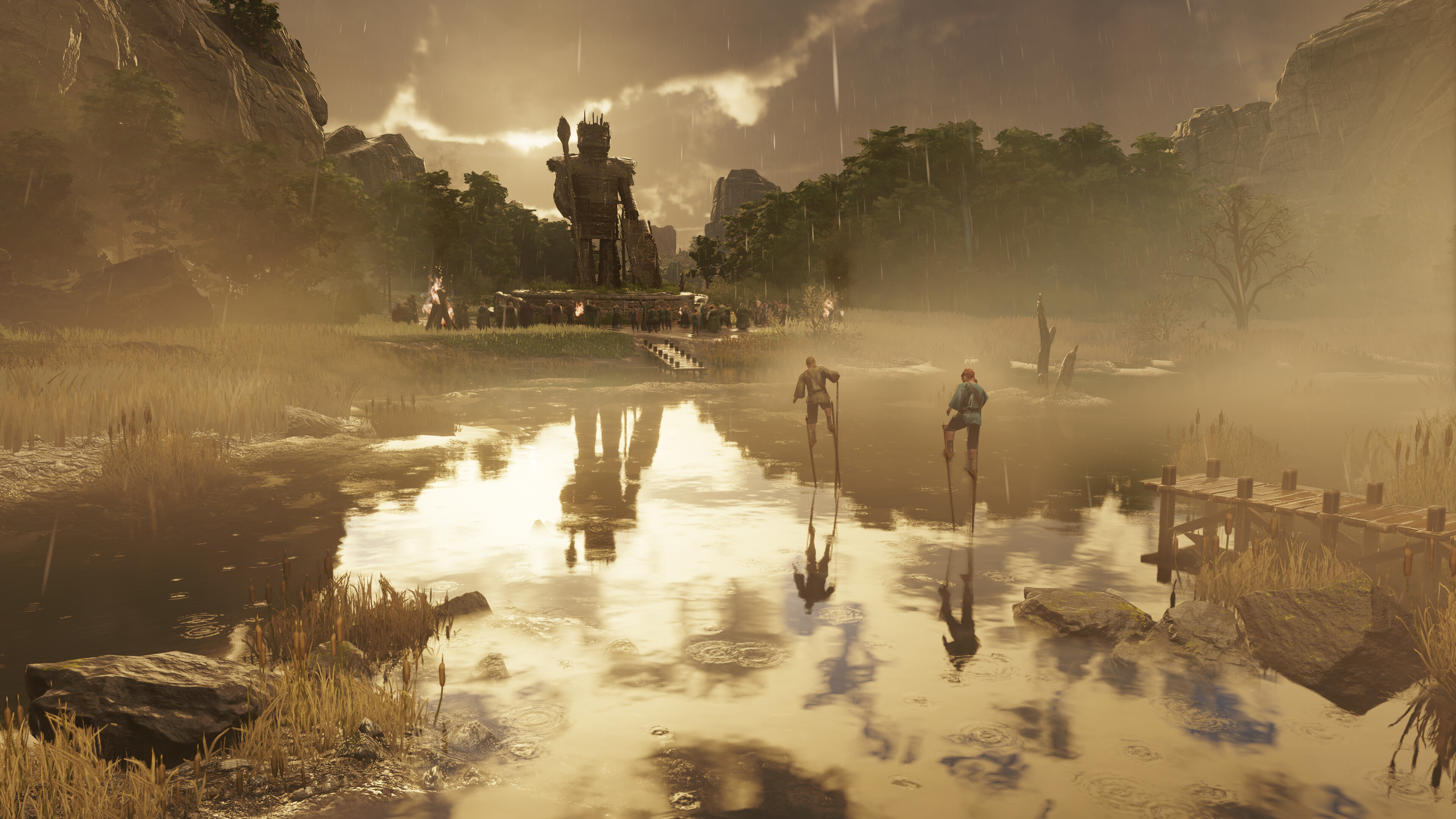 Scenic view of Anno 117: Pax Romana with characters in a misty landscape