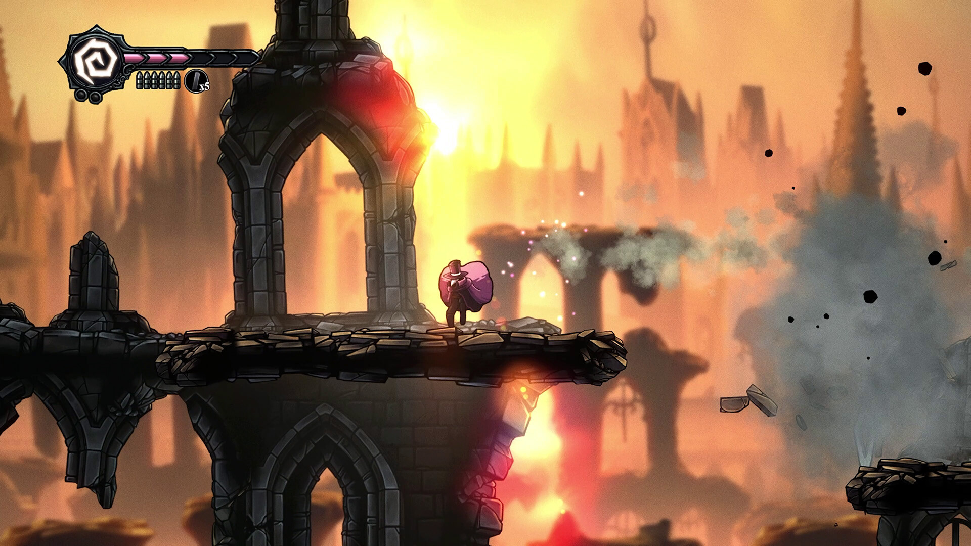 Crowsworn gameplay showcasing dark fantasy landscape and character in action