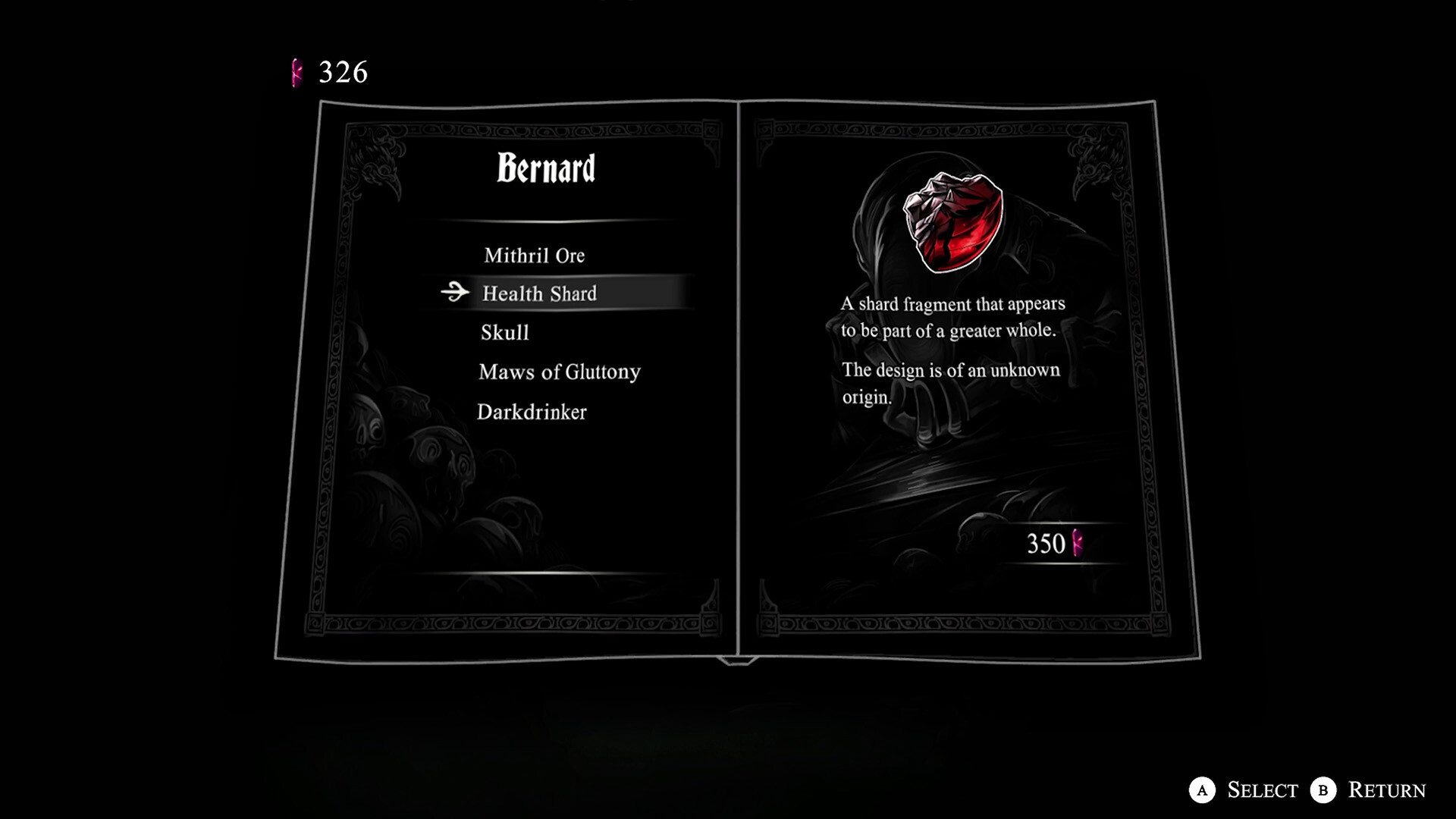 Crowsworn game screenshot showcasing an item description screen.