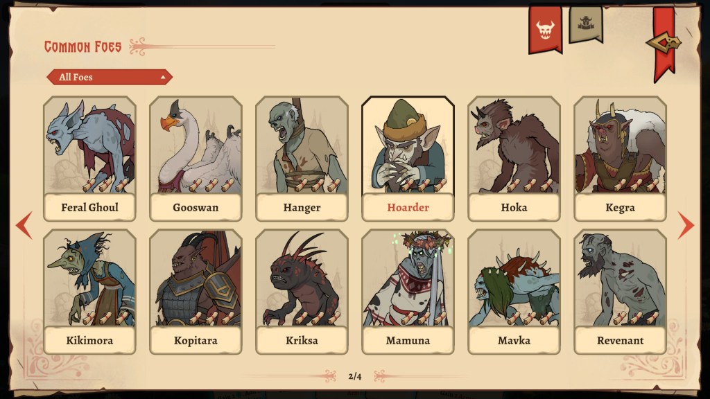 Character selection screen showcasing various foes in Deathless. The Hero Quest.