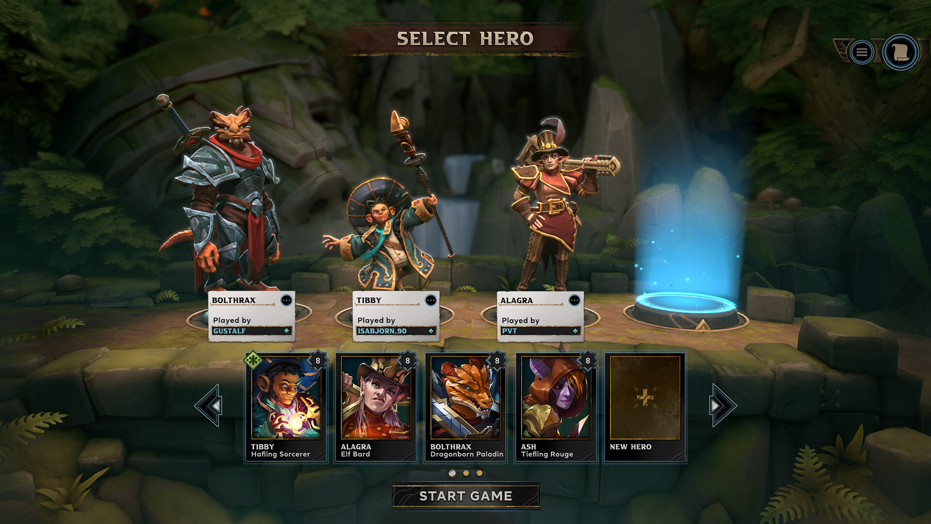 Hero selection screen for Demeo x Dungeons & Dragons: Battlemarked