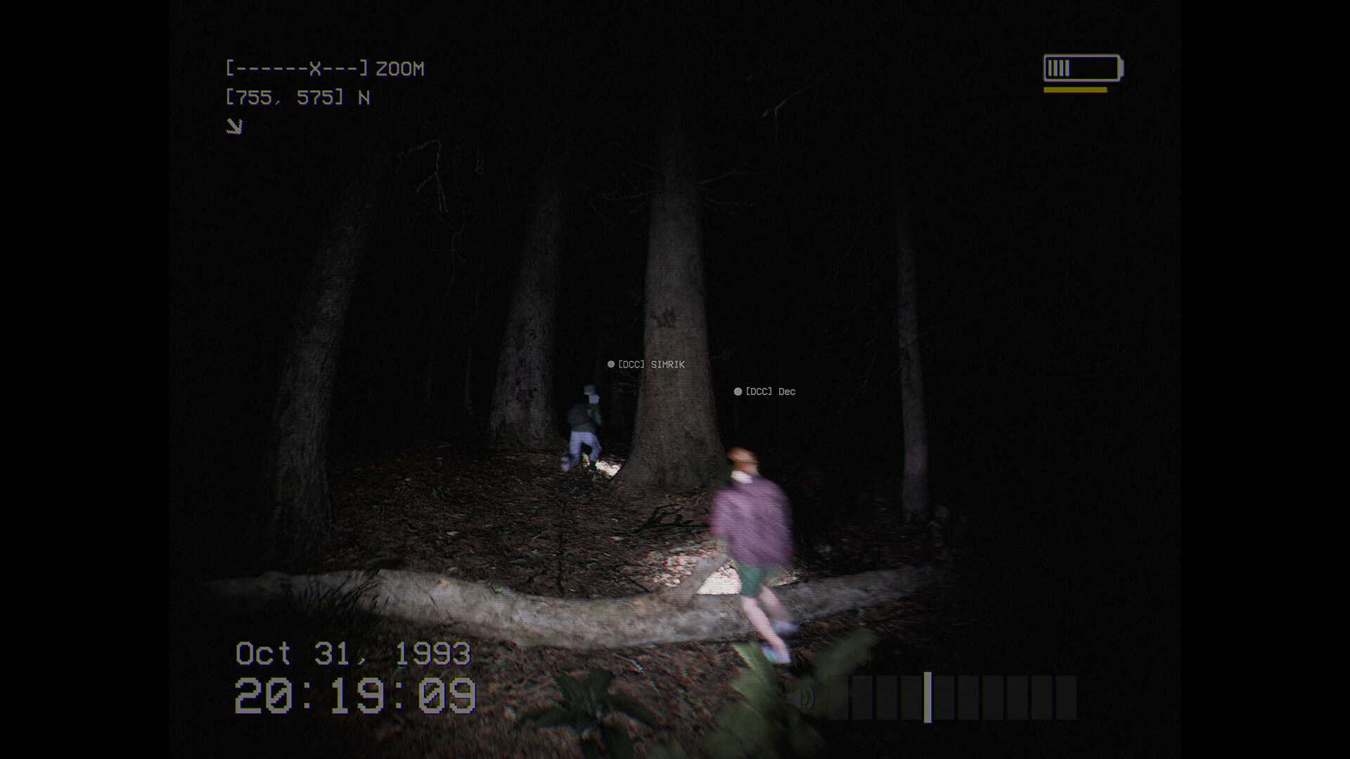 Two players navigating a dark forest in DON'T SCREAM TOGETHER game