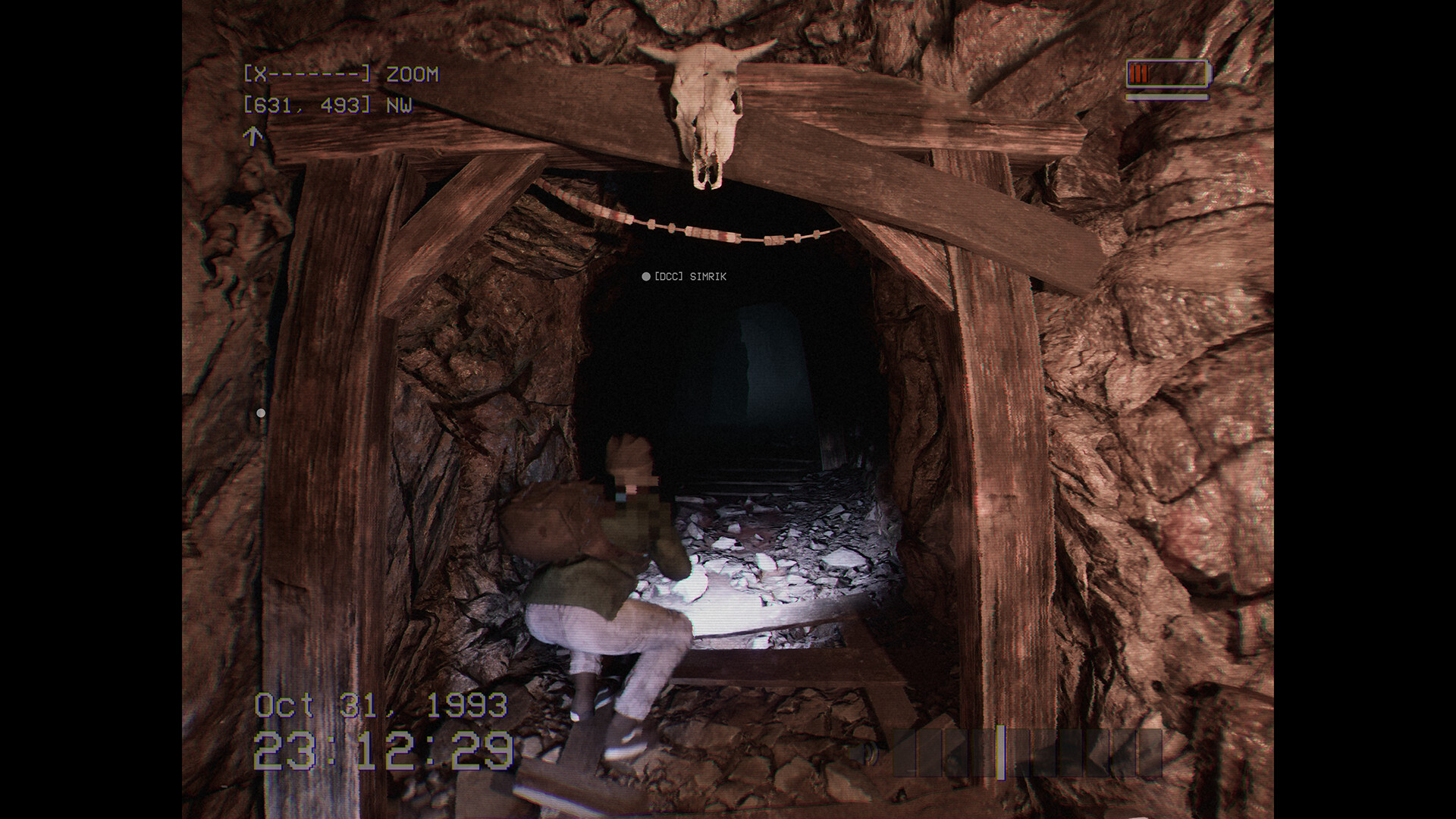 A character exploring a dark cave in DON'T SCREAM TOGETHER game