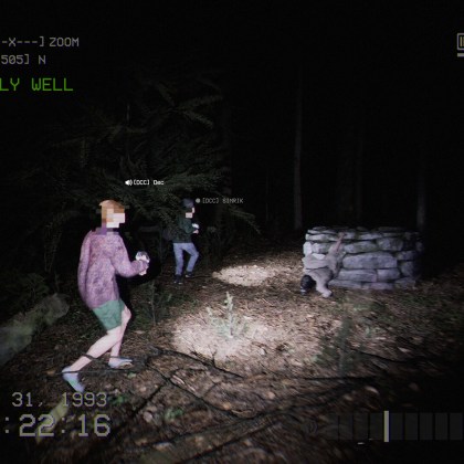 Players exploring a dark forest in DON'T SCREAM TOGETHER, a cooperative horror game.