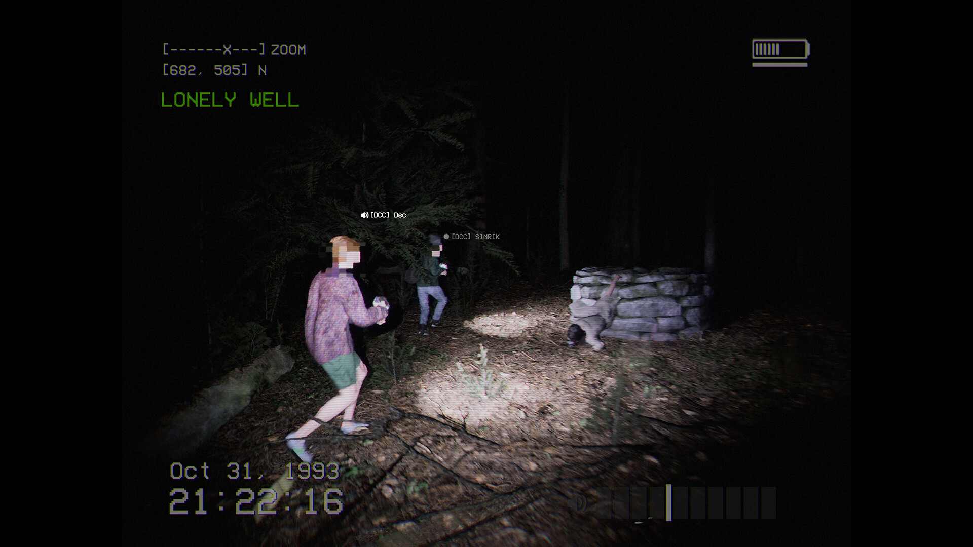 Players exploring a dark forest in DON'T SCREAM TOGETHER, a cooperative horror game.