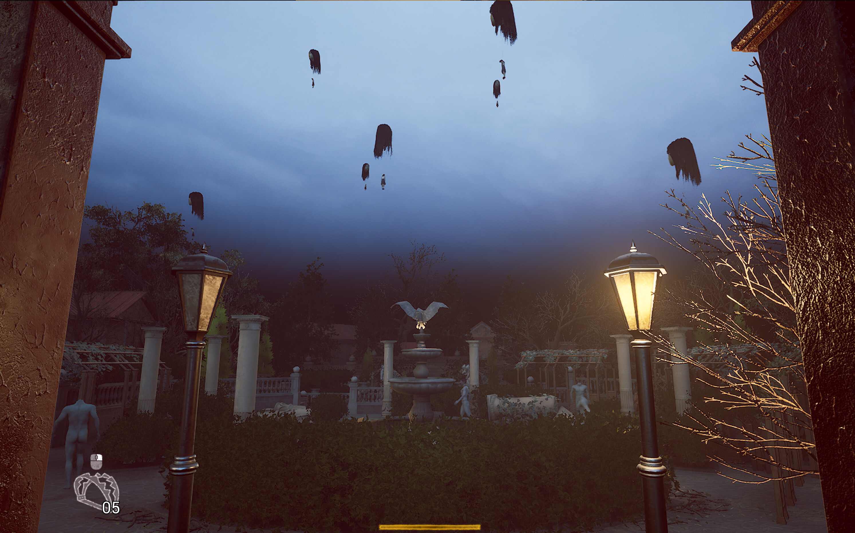 Eerie scene from Junji Ito Maniac: An Infinite Gaol with floating figures and dark sky