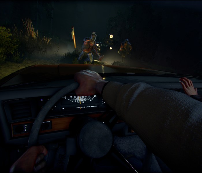 Intense gameplay scene from Night of the Slayers featuring a character in a car facing enemies.