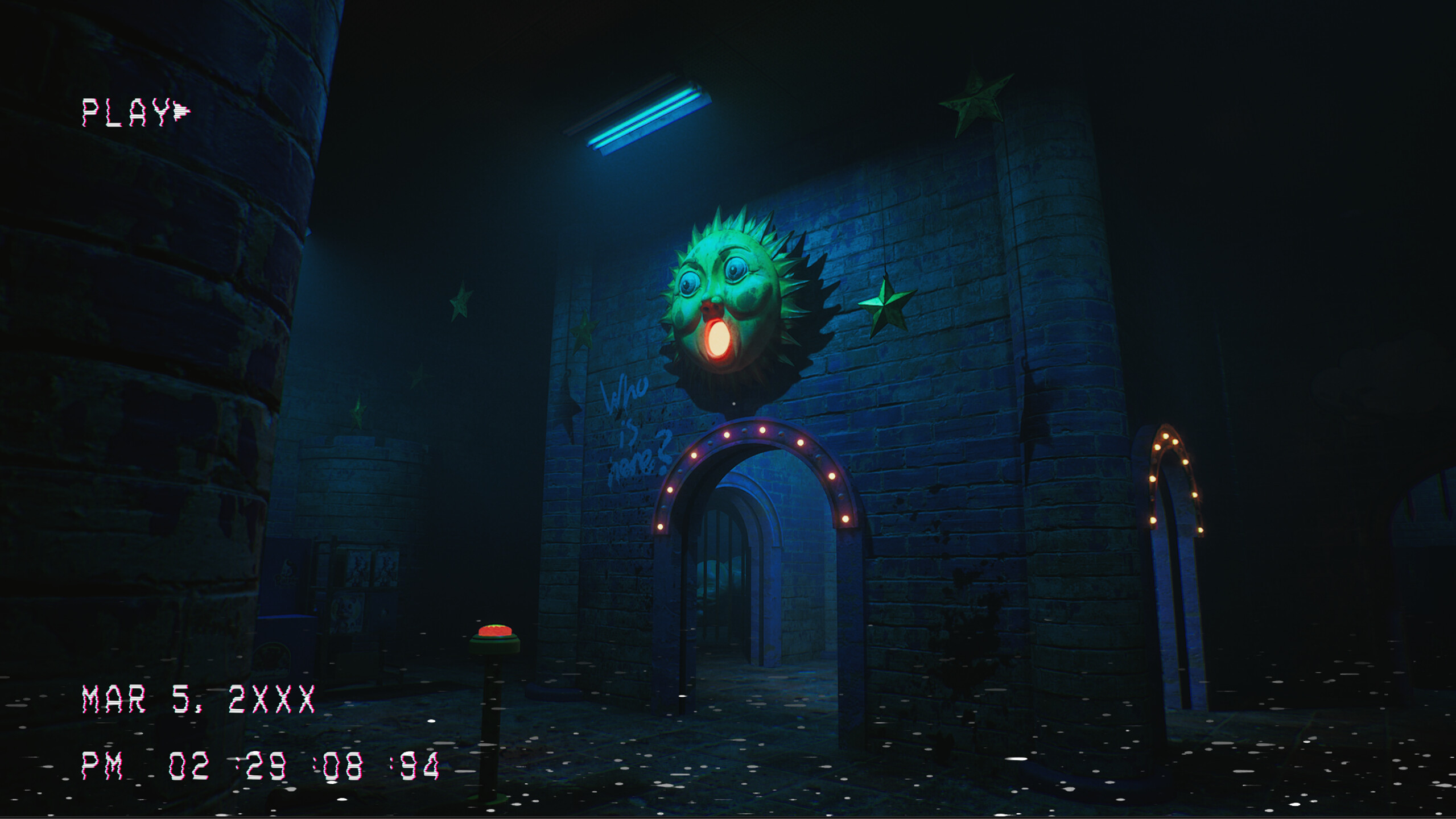 Eerie entrance of abandoned amusement park in Rainbow Gate game