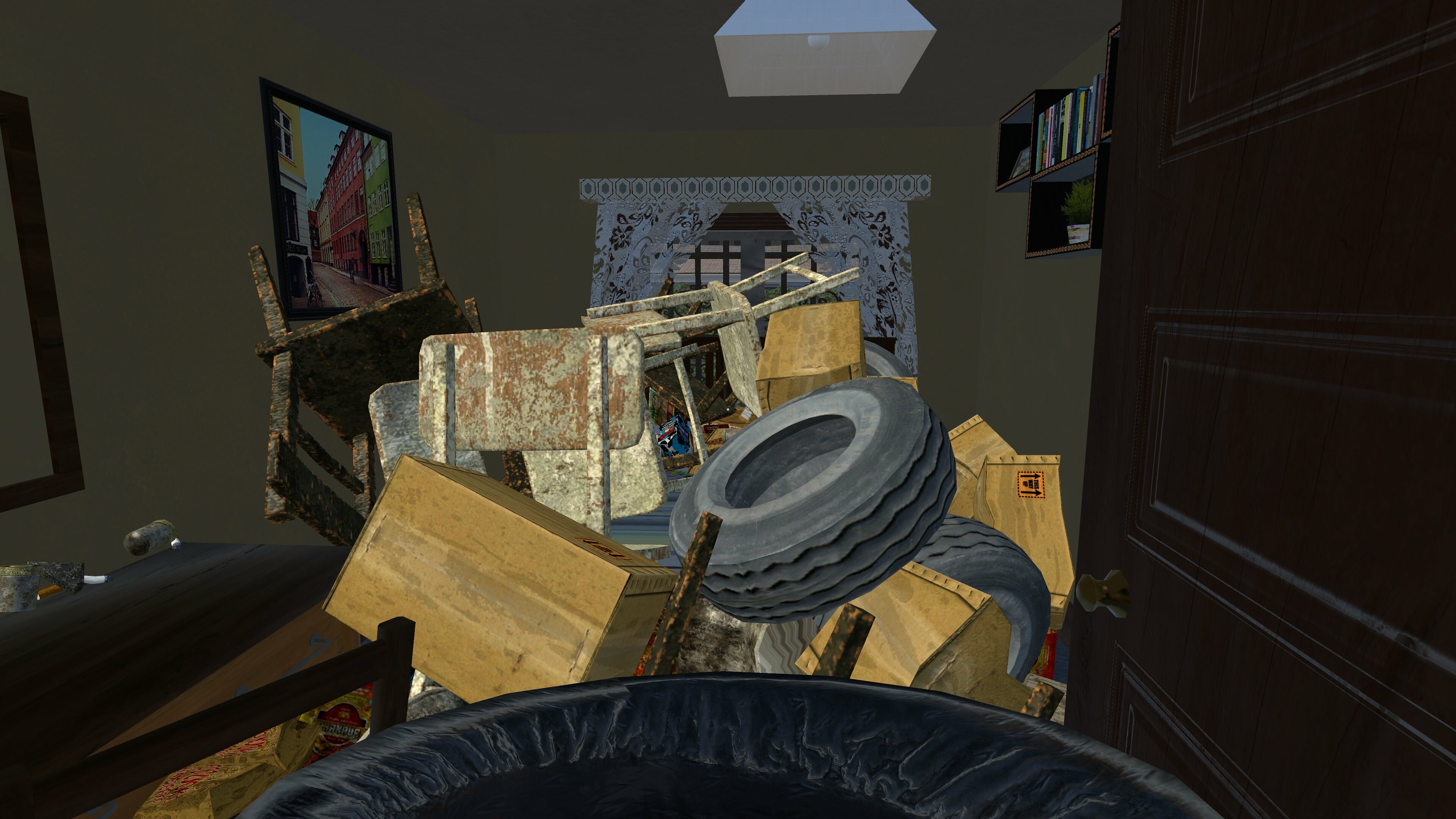 Chaotic room filled with clutter in Streamers Cleaning Simulator