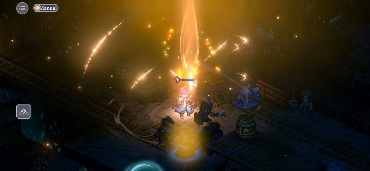 Epic battle scene in Sword of Convallaria featuring magical effects and character action.