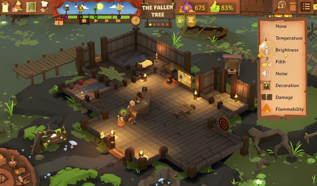 Cozy tavern scene in Tavern Keeper showcasing management elements and customization options.