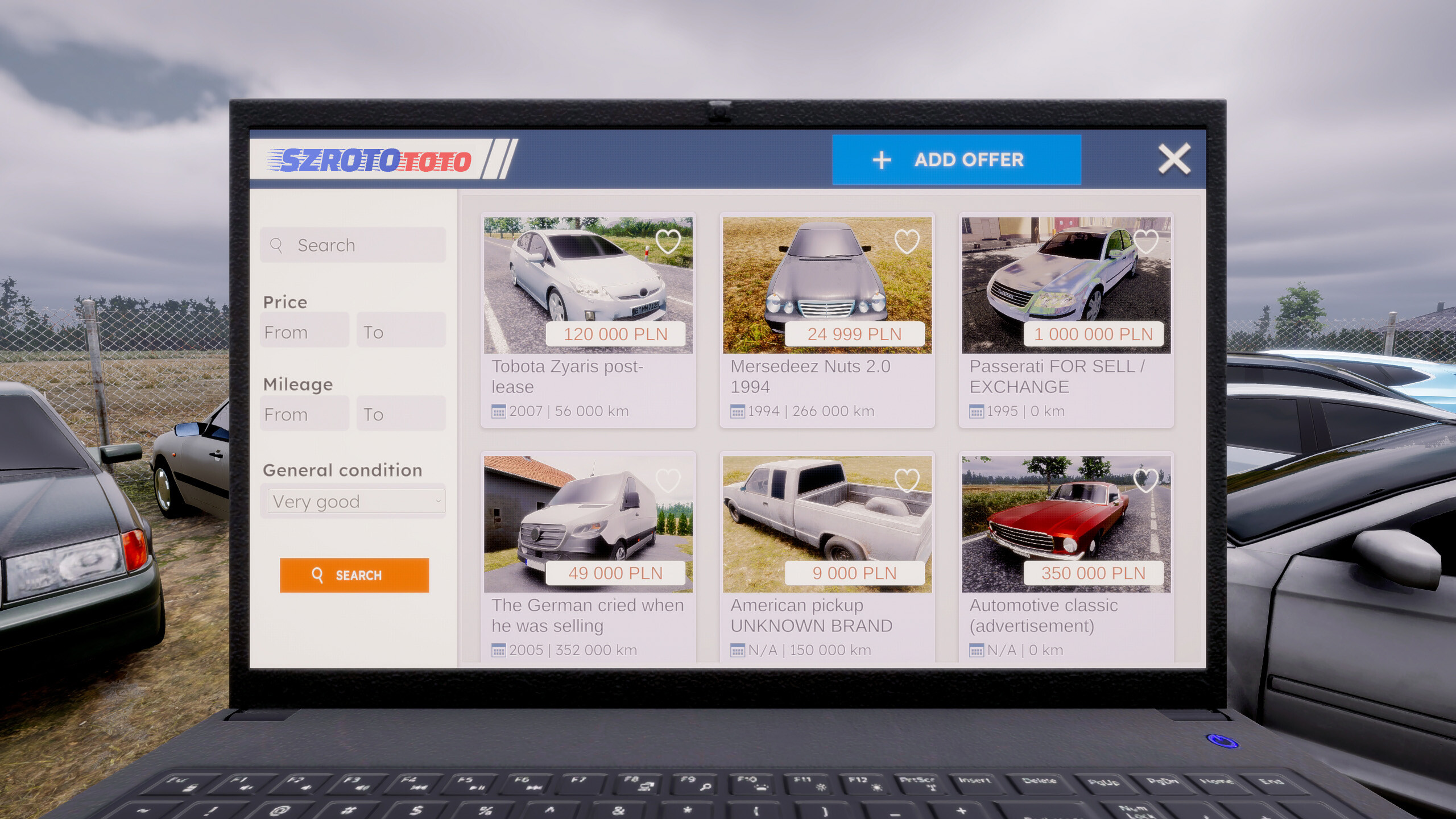Screenshot of car listings in Totally Legit Wheeler Dealer game interface