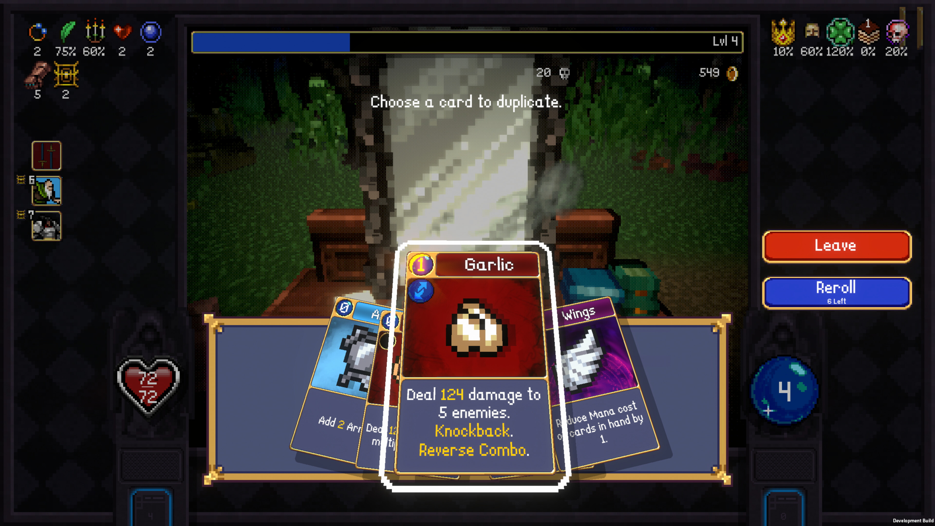 Card selection screen from Vampire Crawlers: The Turbo Wildcard game