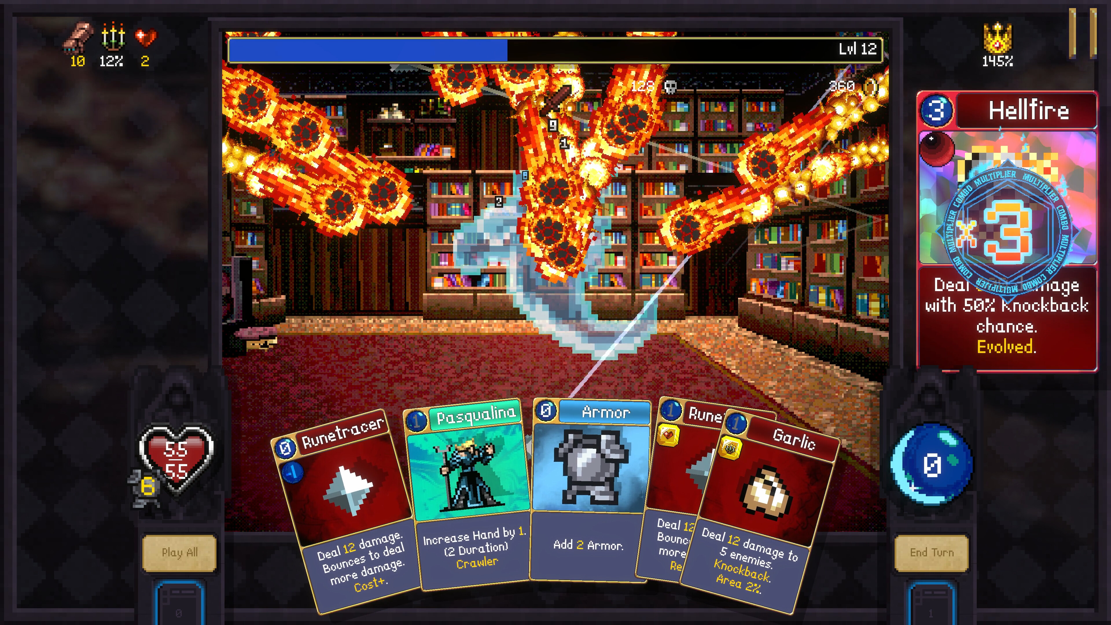 Vampire Crawlers: The Turbo Wildcard gameplay showcasing card selection and spell effects.