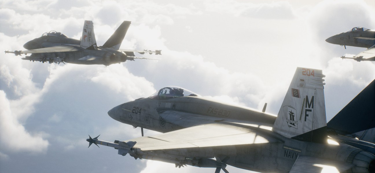 Fighter jets soaring through clouds in Ace Combat 8: Wings of Theve