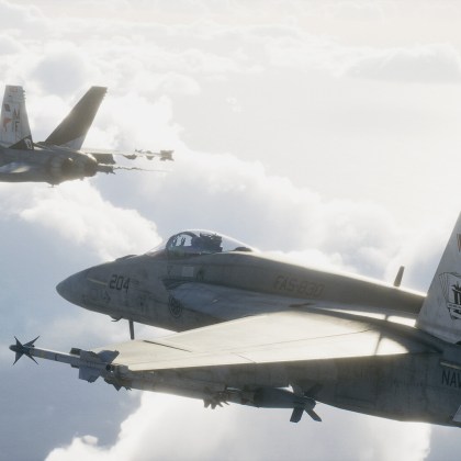 Fighter jets soaring through clouds in Ace Combat 8: Wings of Theve