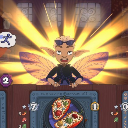 Exciting gameplay moment in Arcane Eats showcasing magical chefs and ingredient cards.