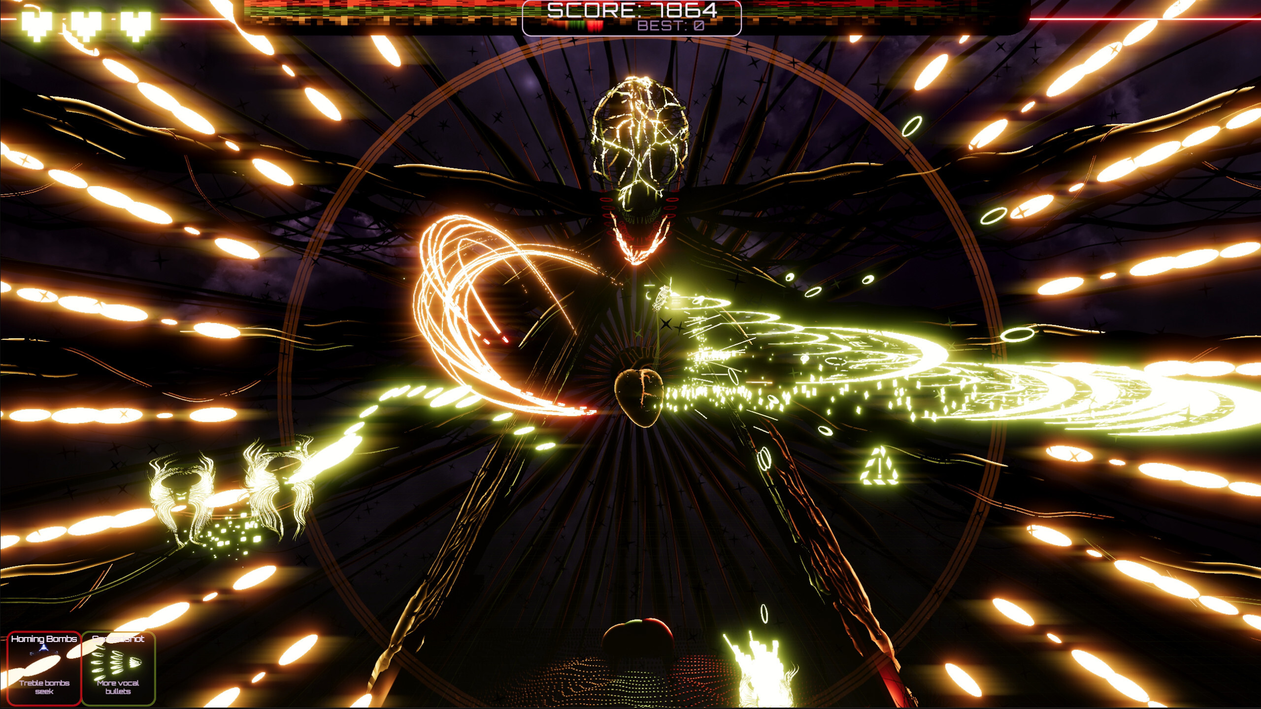 Dynamic audio-driven action in AUDIOMECH game with vibrant visual effects