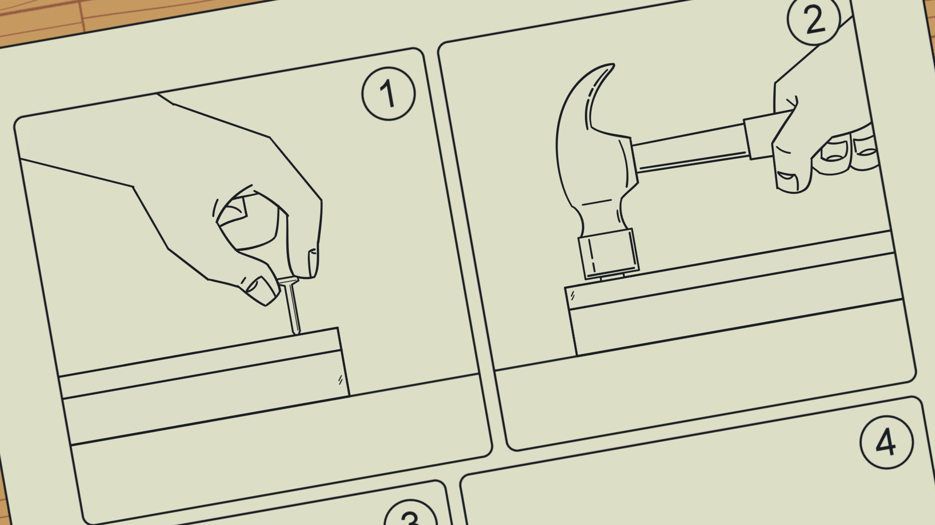 Instructional guide for a mini-game in Bits & Bops featuring hand-drawn animation.