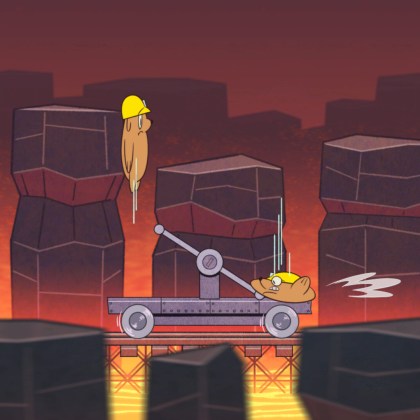 Colorful scene from Bits & Bops featuring a character on a moving platform.