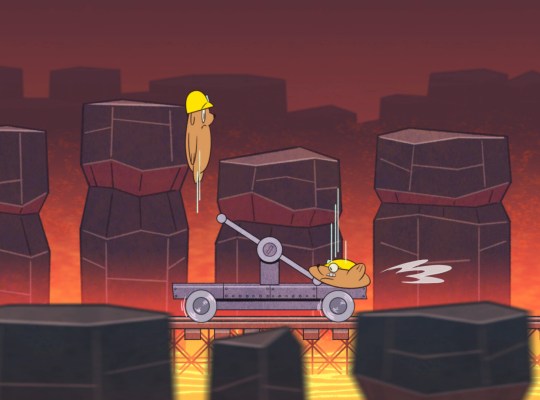 Colorful scene from Bits & Bops featuring a character on a moving platform.