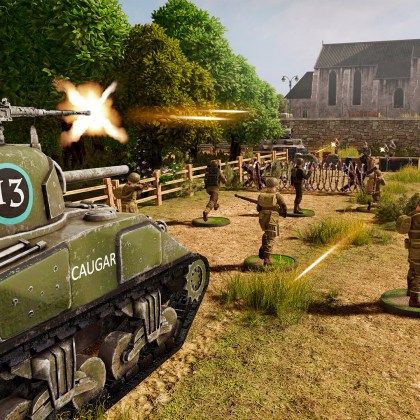 Bolt Action WWII strategy game with tank and soldiers in action.
