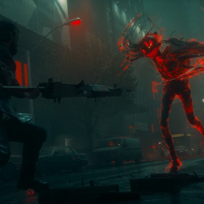 Dylan Faden battles a supernatural entity in a foggy, neon-lit Manhattan.
