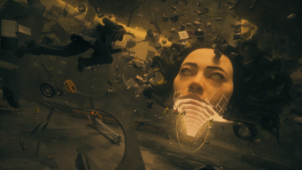 Dylan Faden battles supernatural forces in a distorted Manhattan scene from Control: Resonant.