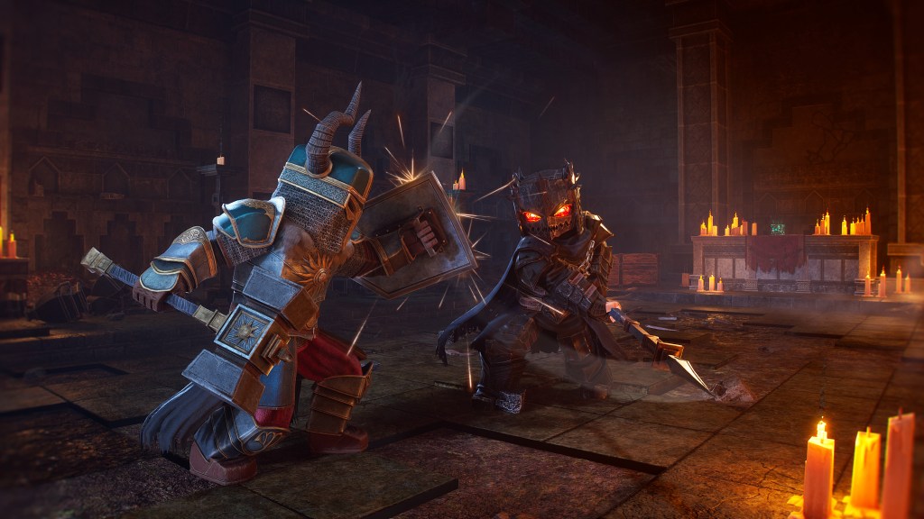 Intense combat scene in Dark Craft showcasing two characters in a dark fantasy setting.