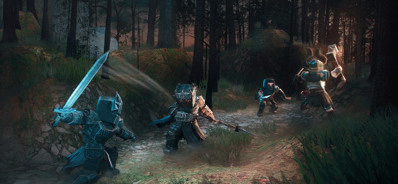 Dark Craft MMORPG combat scene in a dark fantasy forest
