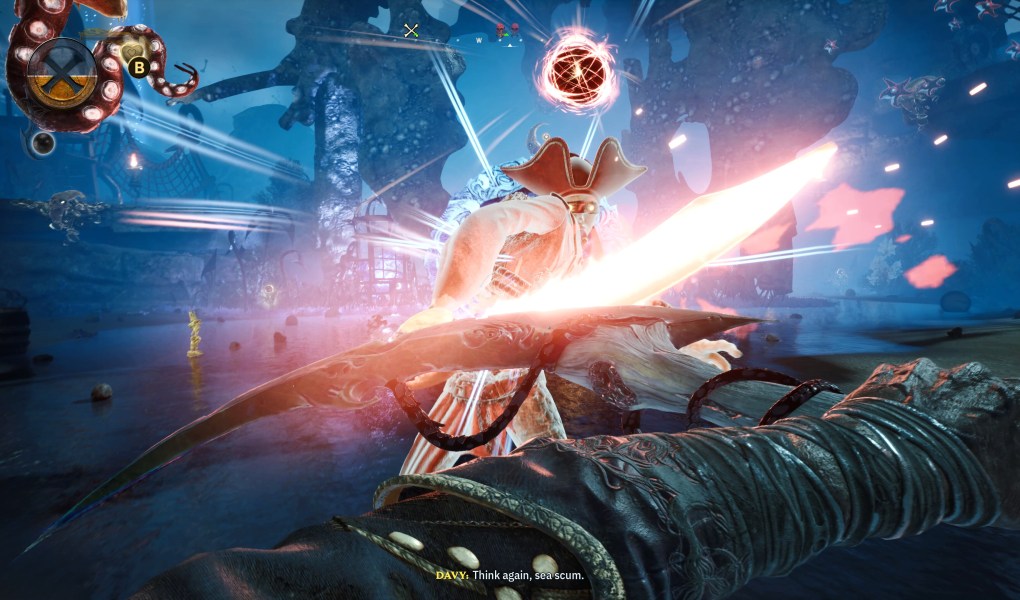 Intense sword fight in DAVY x JONES showcasing pirate action and surreal visuals