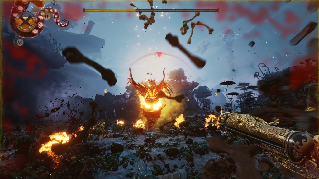 Intense action scene from DAVY x JONES featuring a fiery creature and dynamic environment.