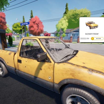 Old rusty pickup truck for sale in Dream Village simulation game
