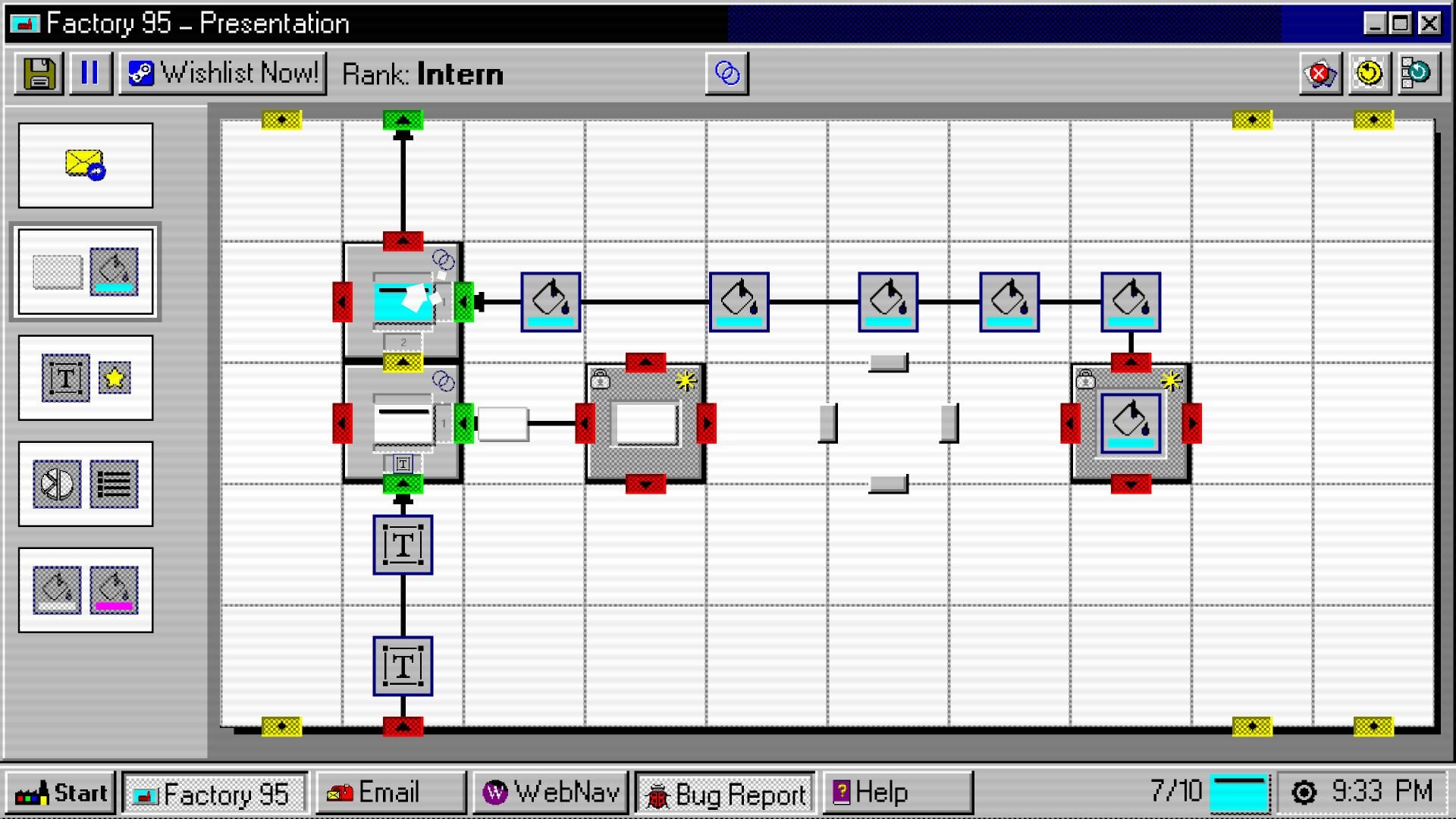 Screenshot of Factory 95's retro Windows 95-style automation interface.