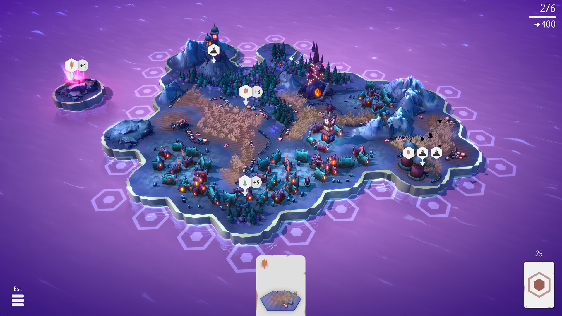 Fangtopia game screenshot showcasing a colorful, tile-based island landscape.