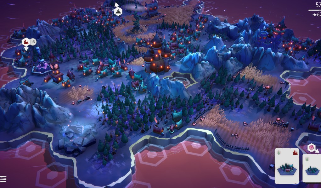 A vibrant, tile-based landscape of Fangtopia showcasing spooky buildings and lush forests.