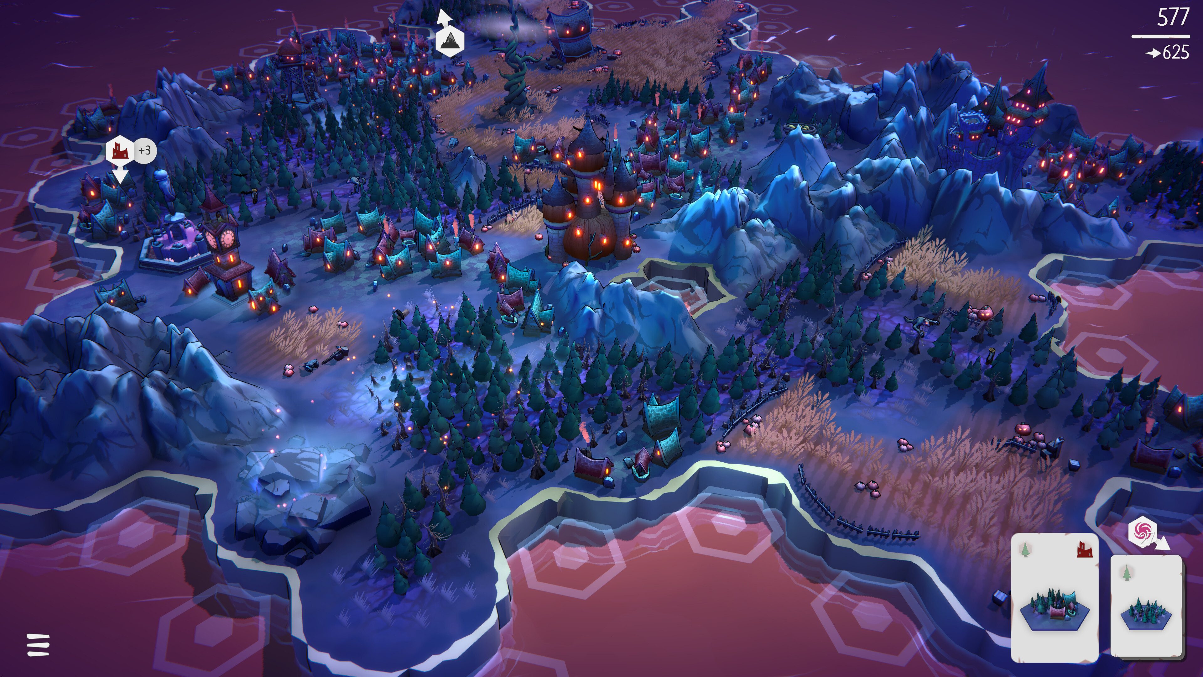 A vibrant, tile-based landscape of Fangtopia showcasing spooky buildings and lush forests.