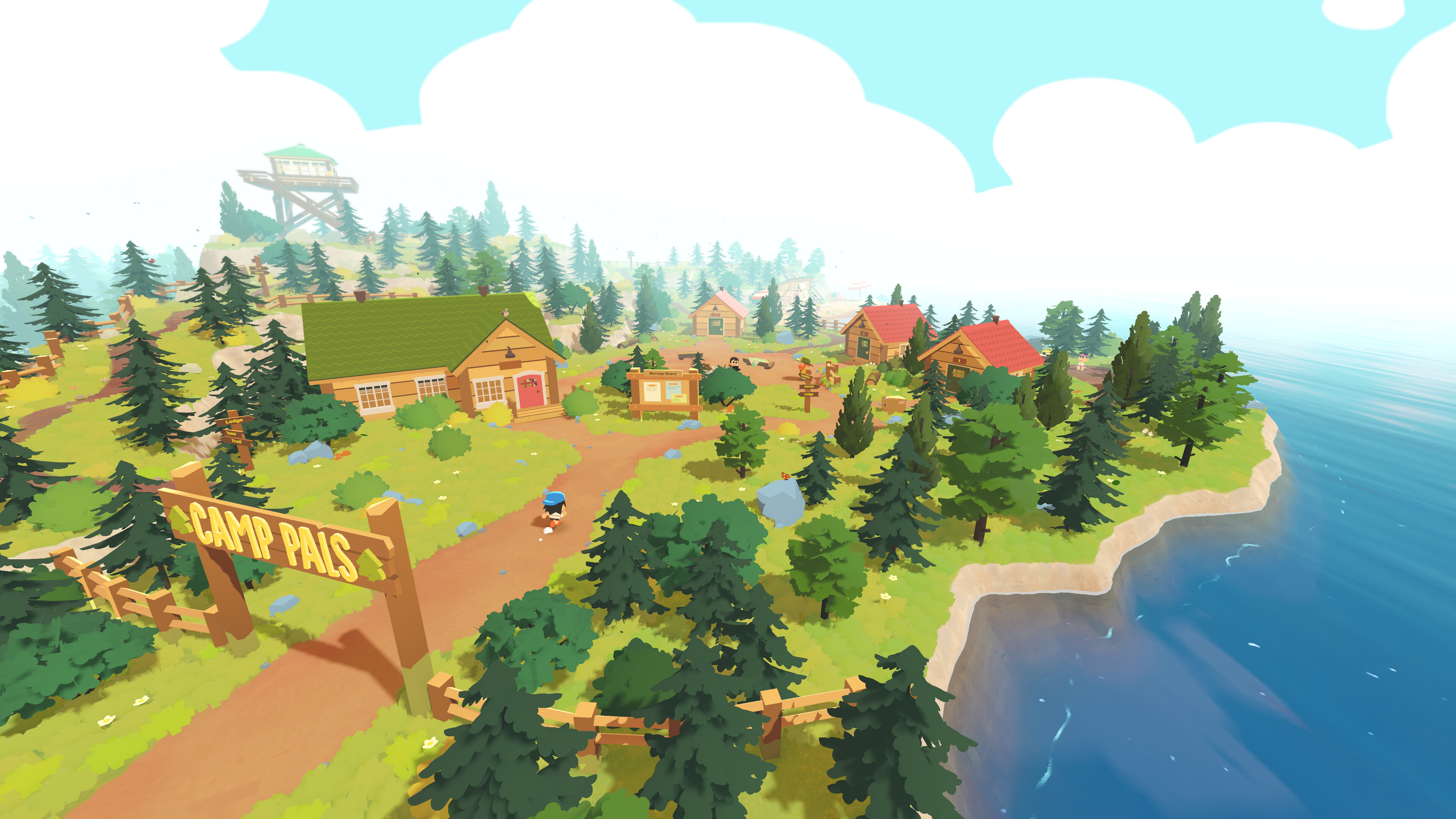 A vibrant, colorful view of Camp Pals summer camp in Find Your Words game.