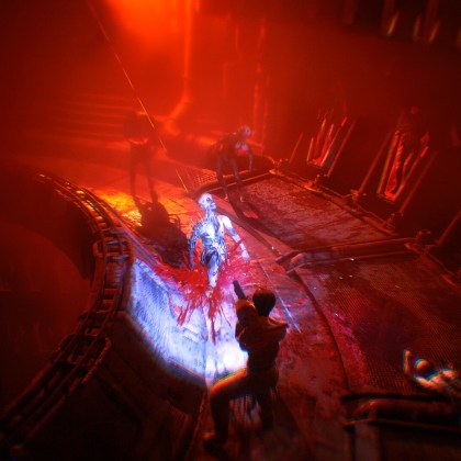 Intense survival horror scene from Graft with characters and vivid lighting