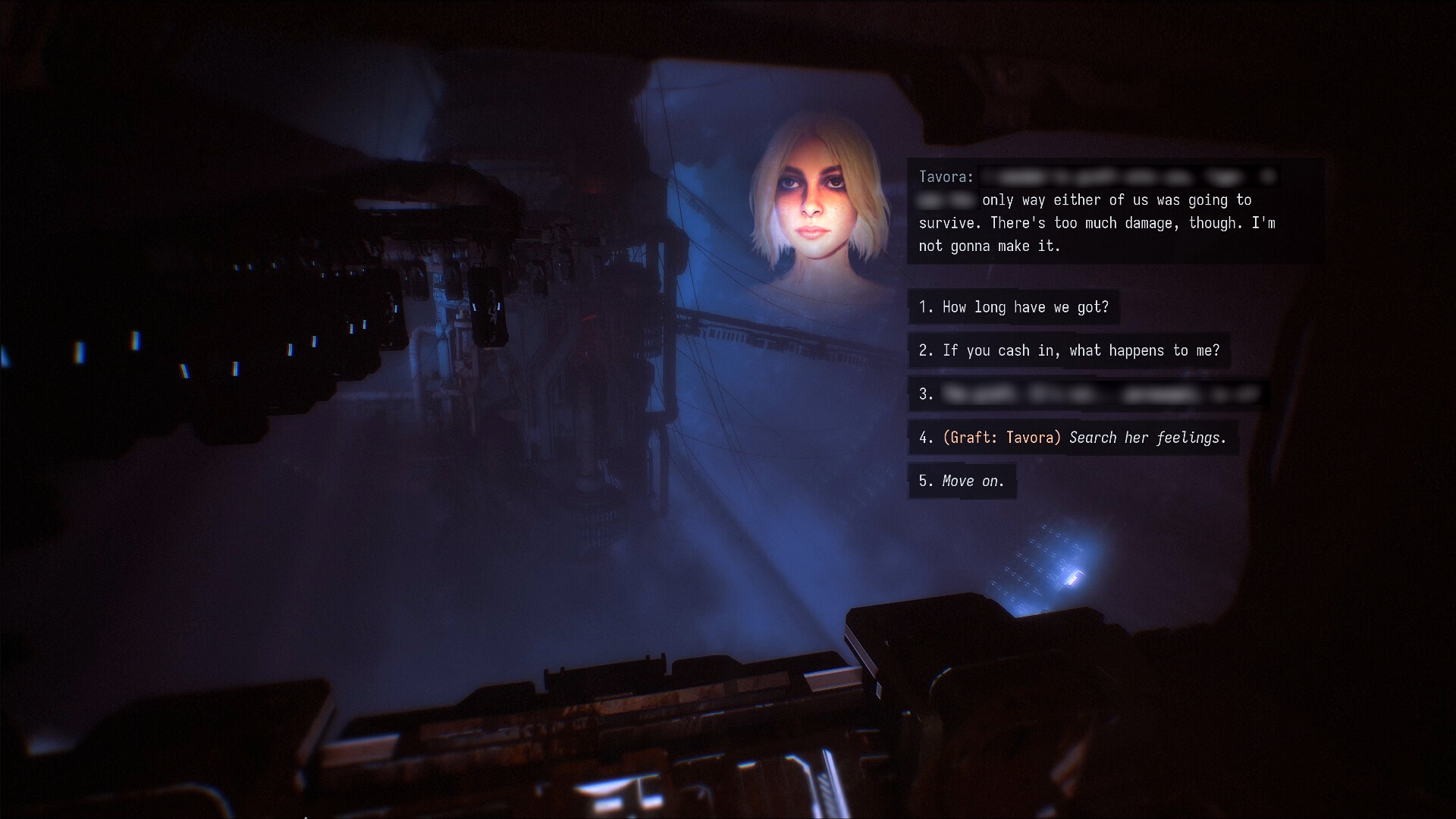 Dialogue scene from Graft RPG showcasing character interaction in a cyberpunk setting