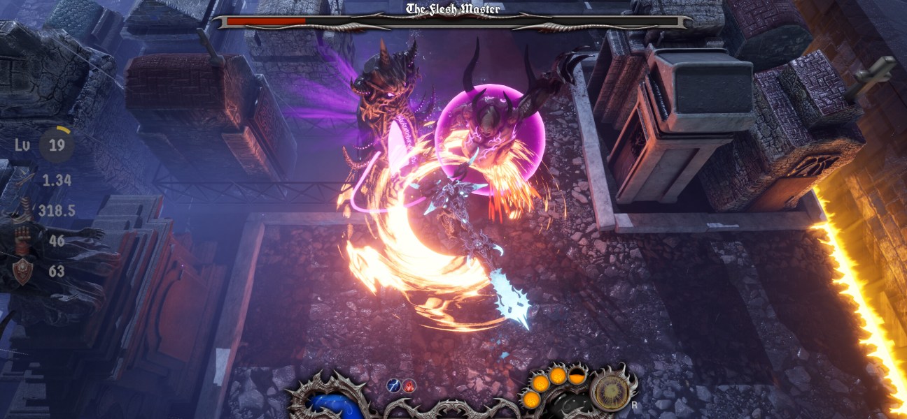 Intense battle scene in Hell On Earth featuring a character fighting a boss