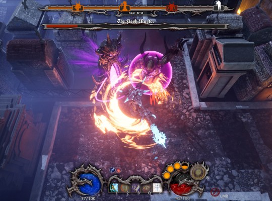 Intense battle scene in Hell On Earth featuring a character fighting a boss