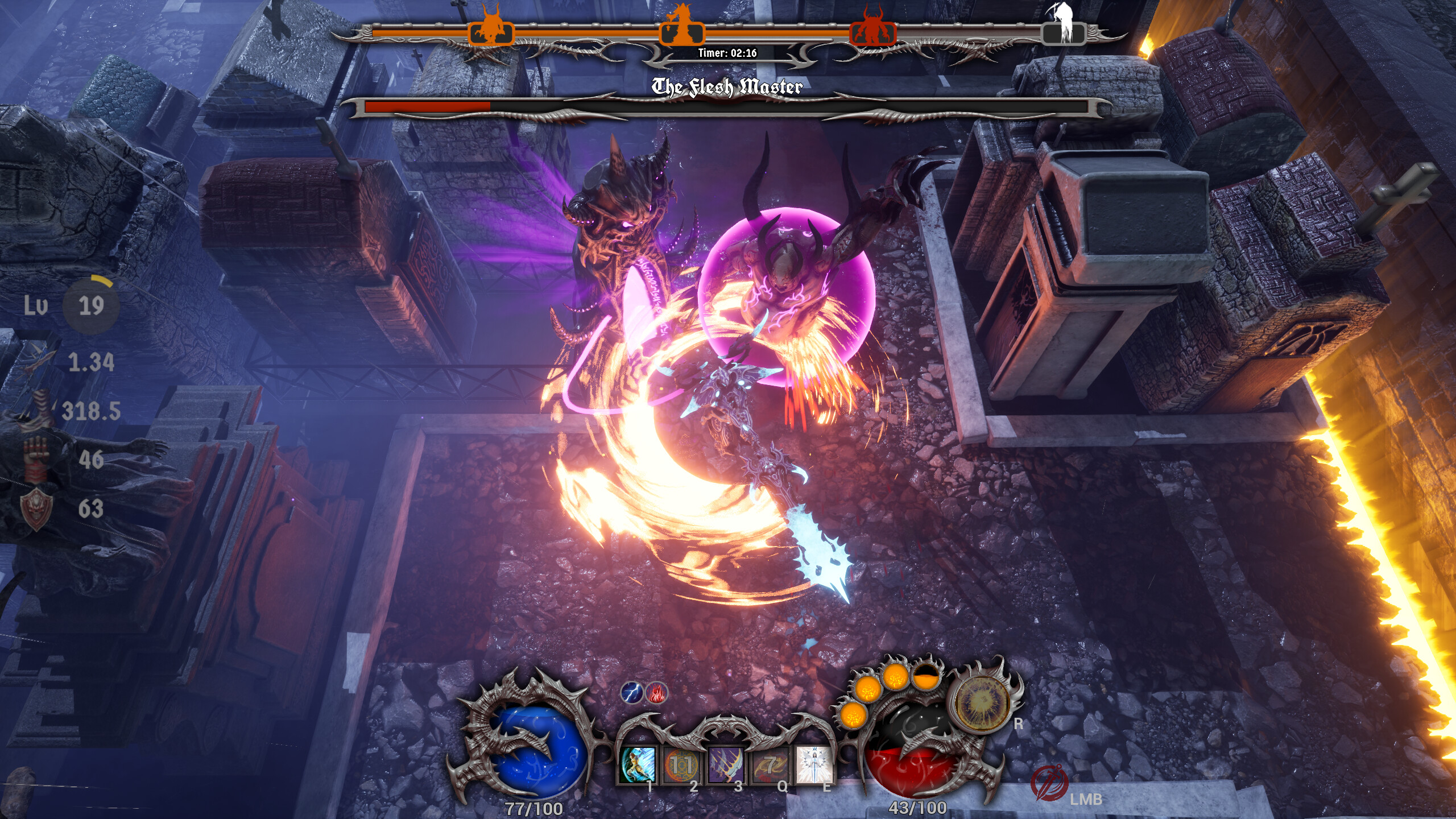 Intense battle scene in Hell On Earth featuring a character fighting a boss