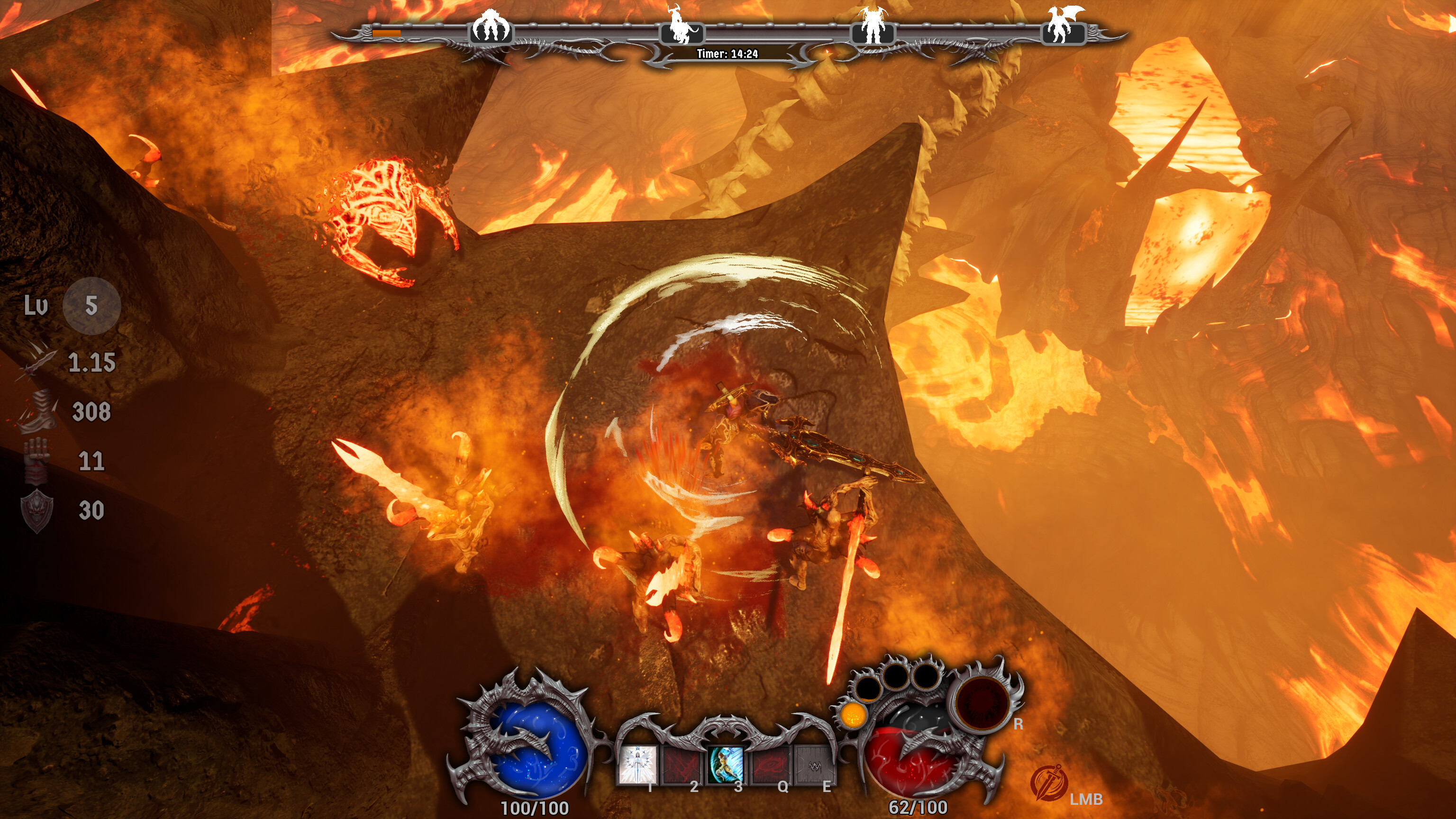 Intense combat scene in Hell On Earth rogue-lite action game by 2Frogs Software