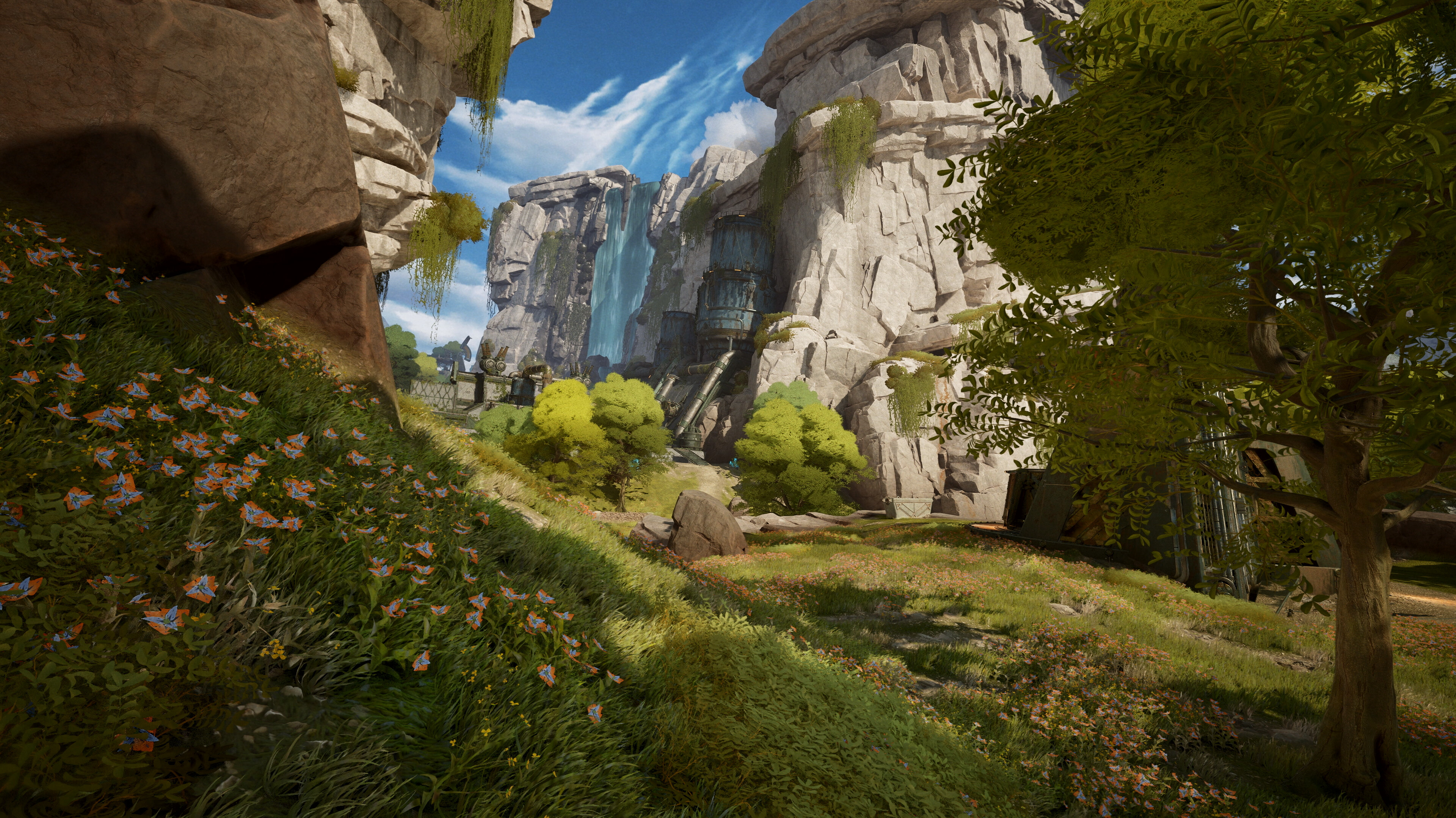 Scenic landscape from Highguard featuring cliffs and a waterfall