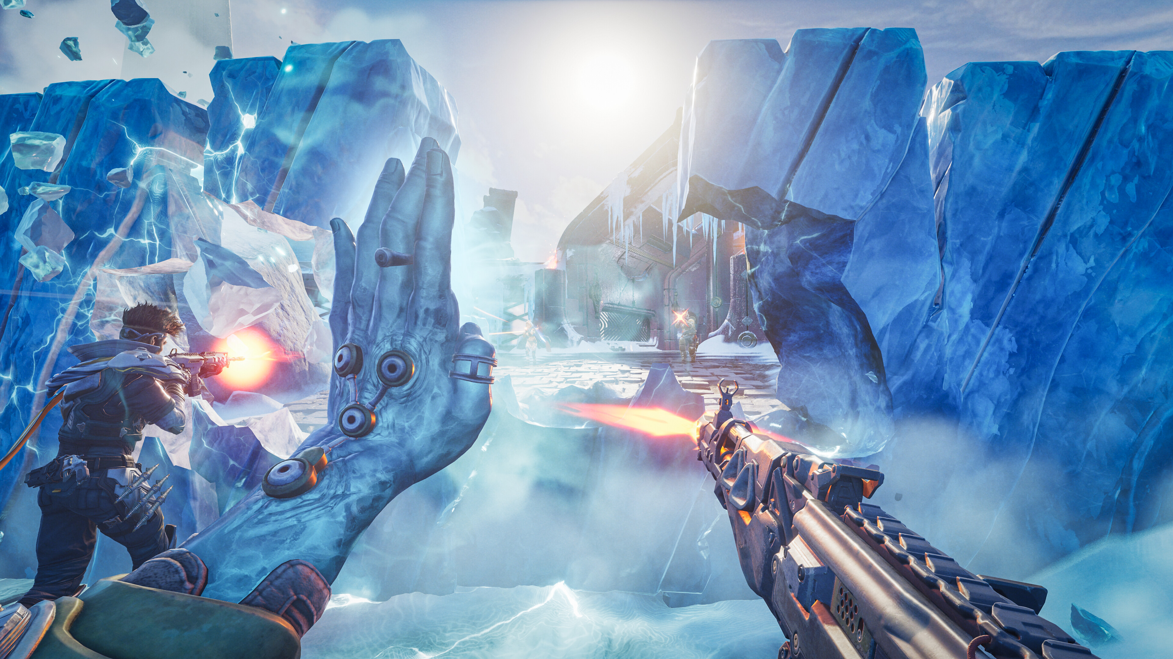 Intense PvP action in Highguard with futuristic characters and weapons.