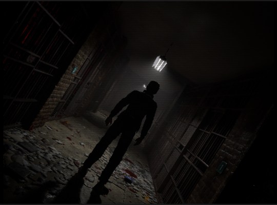 Detective Owen Crane in a dark, eerie police station corridor in Hollow Stories: Lockdown.