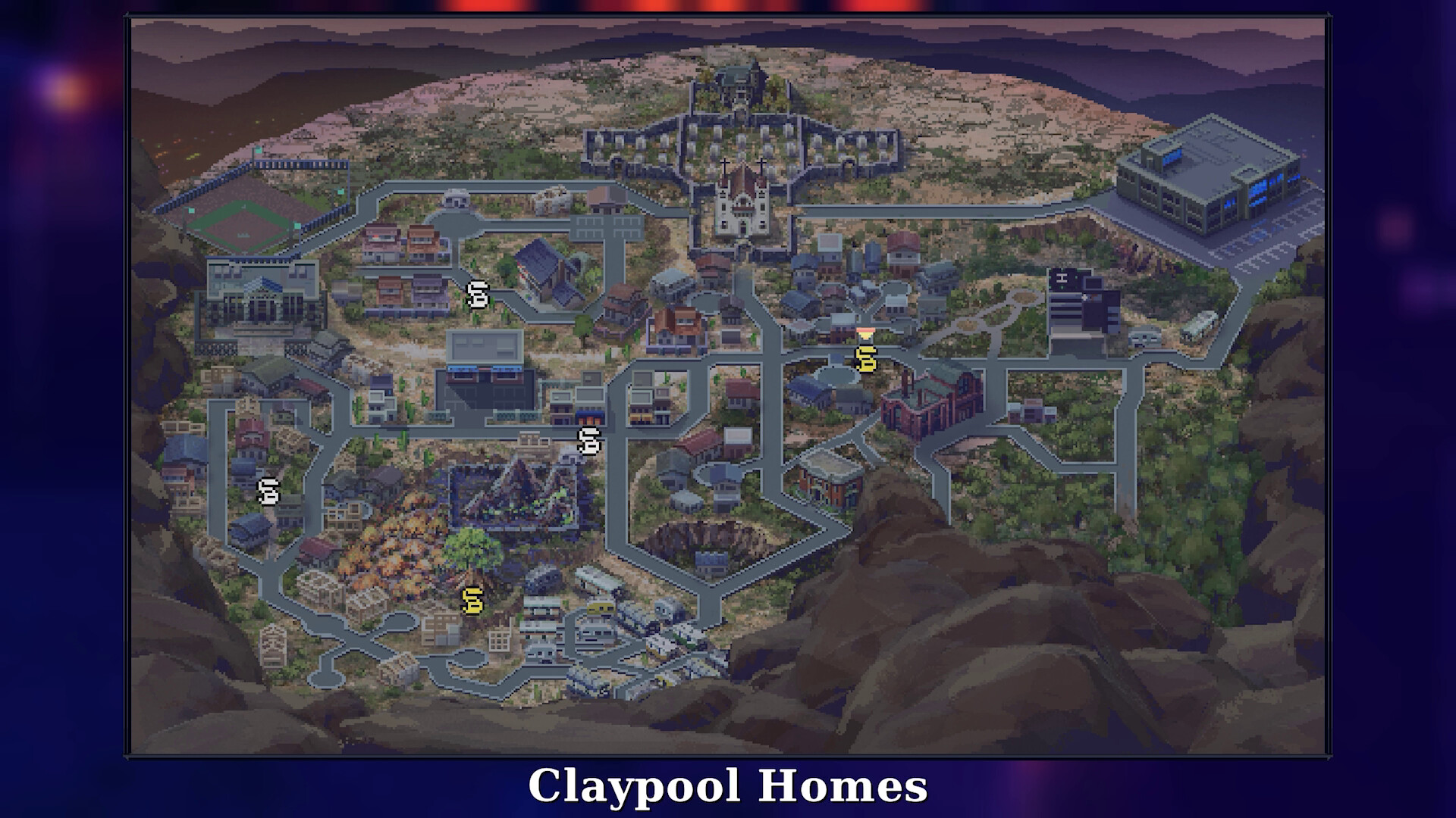 Map of Claypool Homes in Kingdom of Night, showcasing the desert town layout.