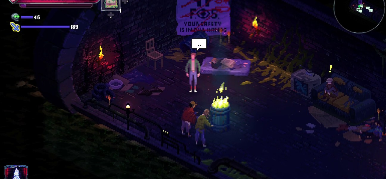 Isometric scene from Kingdom of Night showcasing characters in a dark, atmospheric setting