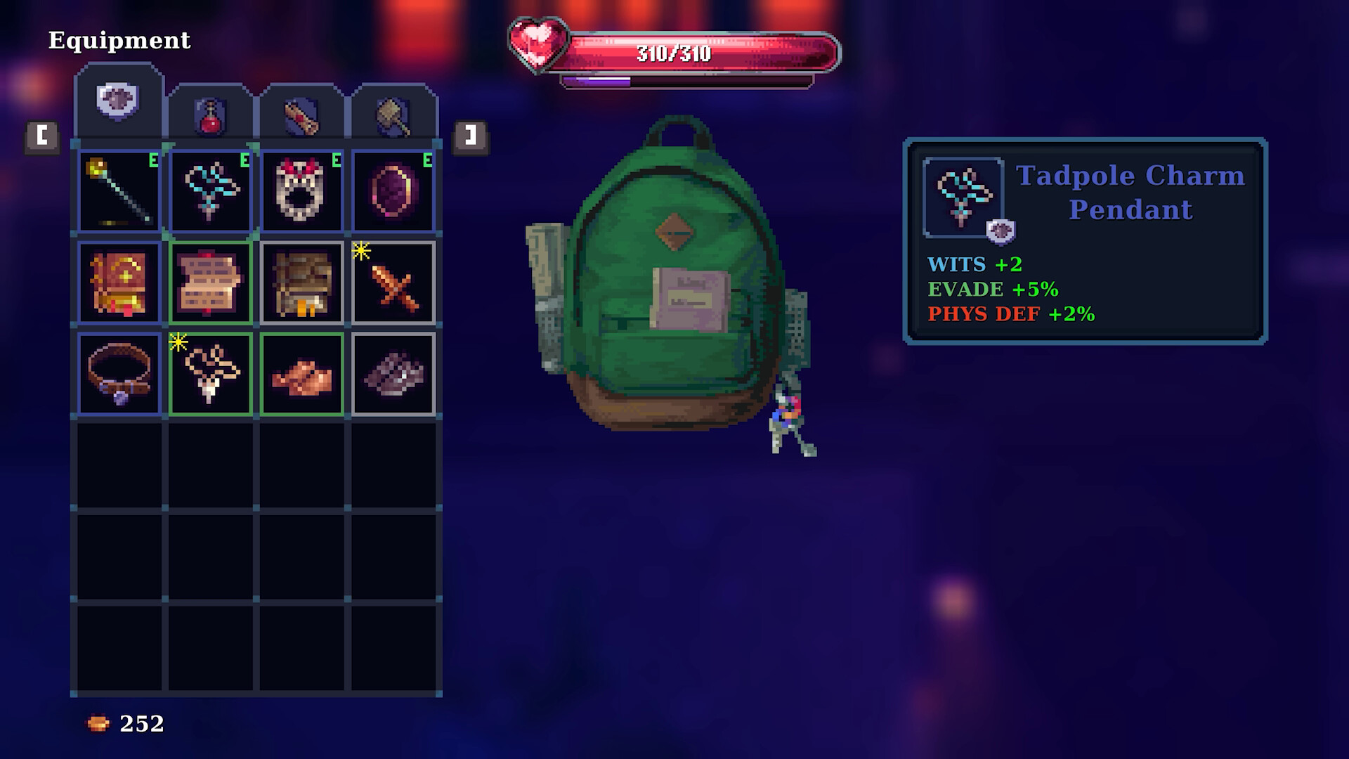 Inventory screen showcasing equipment in Kingdom of Night RPG